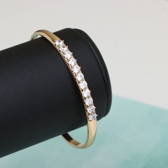 Elegant Rose Gold Bangle with Sparkling Round Stone Row Accent, XPBL0481 - Picture 9 of 11